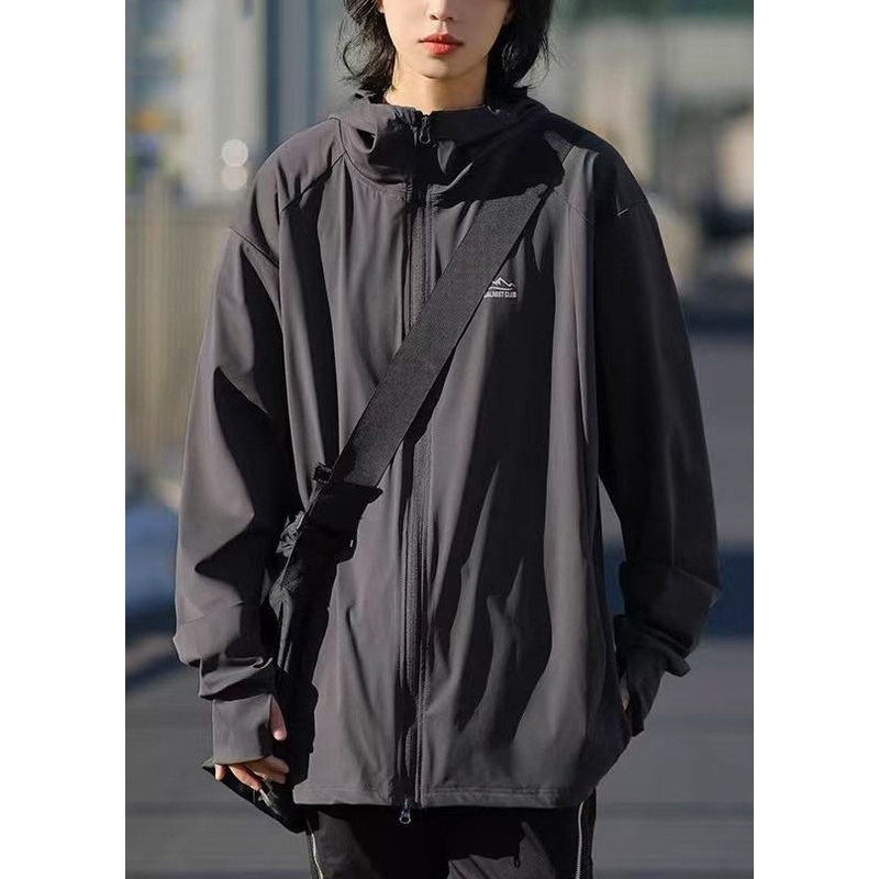 Zippered Solid Silk Men Ice Dark UPF Gray Hooded 50+ Coat