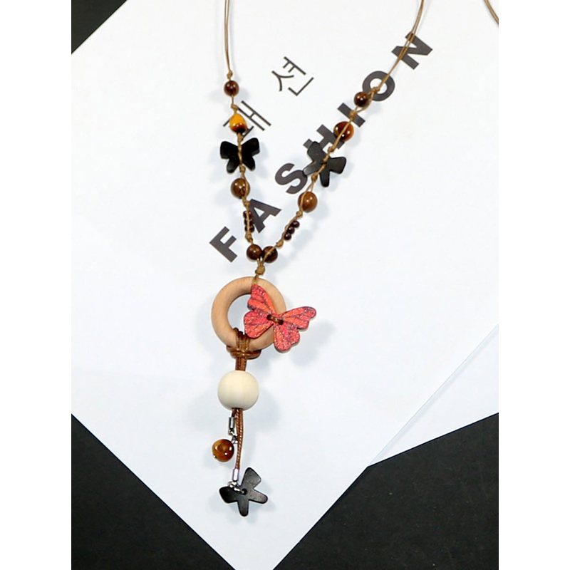 Artsy Bead Butterfly Necklace Women Wooden