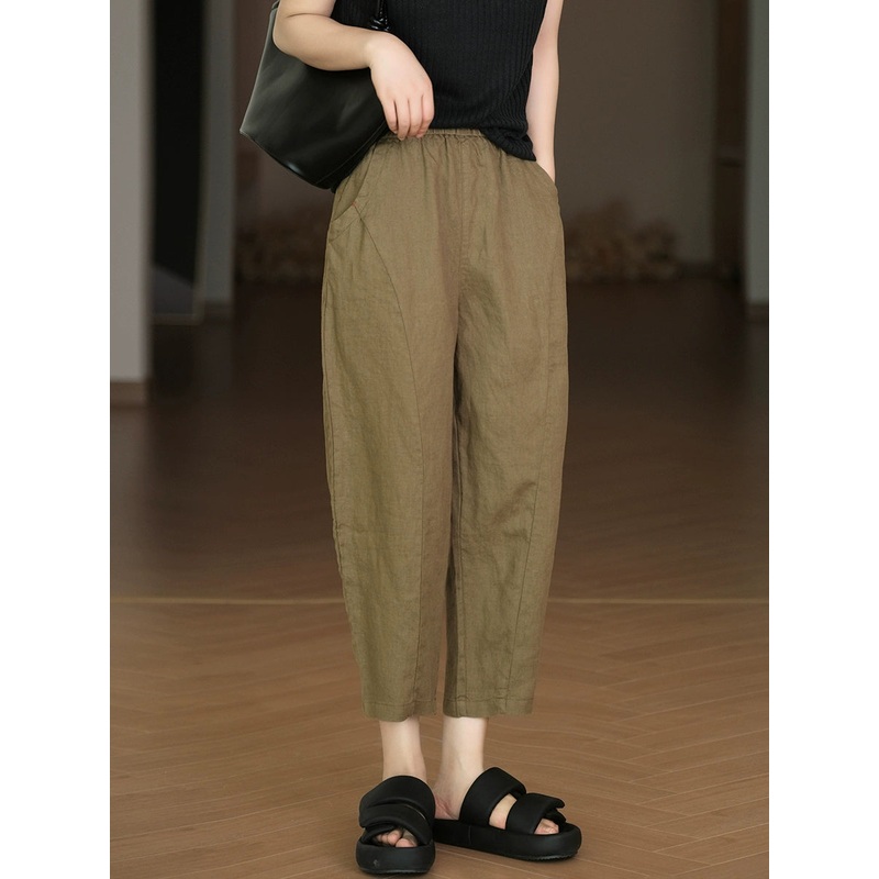 Color Pure Harem Summer Women Pants Casual 100%Linen