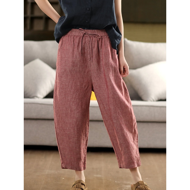 Harem Retro Summer Pure Pants Women Color 100%Linen
