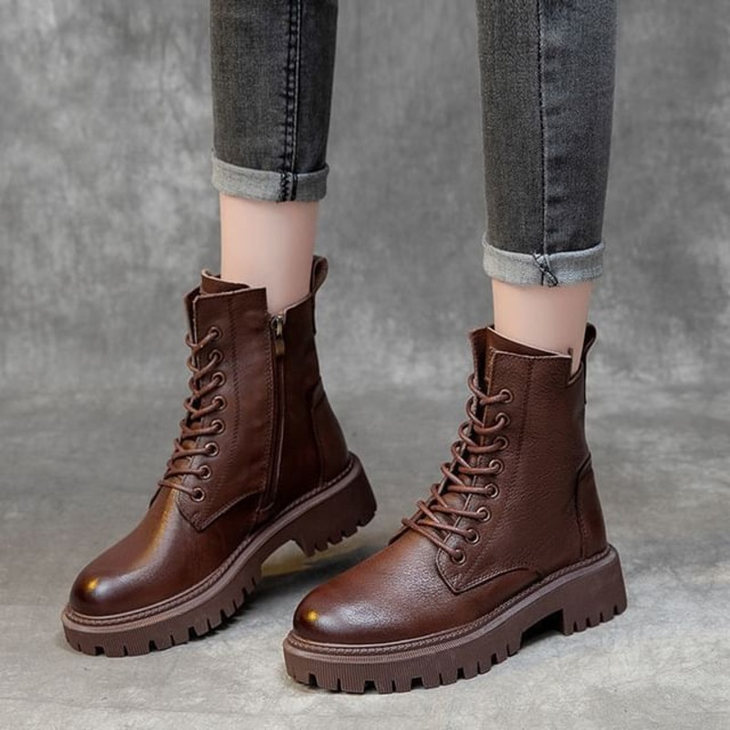 Short Lace Platform Up Boots|Normal Edition – Black|Normal Edition – Brown|With Lining – Black|With Lining – Brown|35|36|37|38|39|40