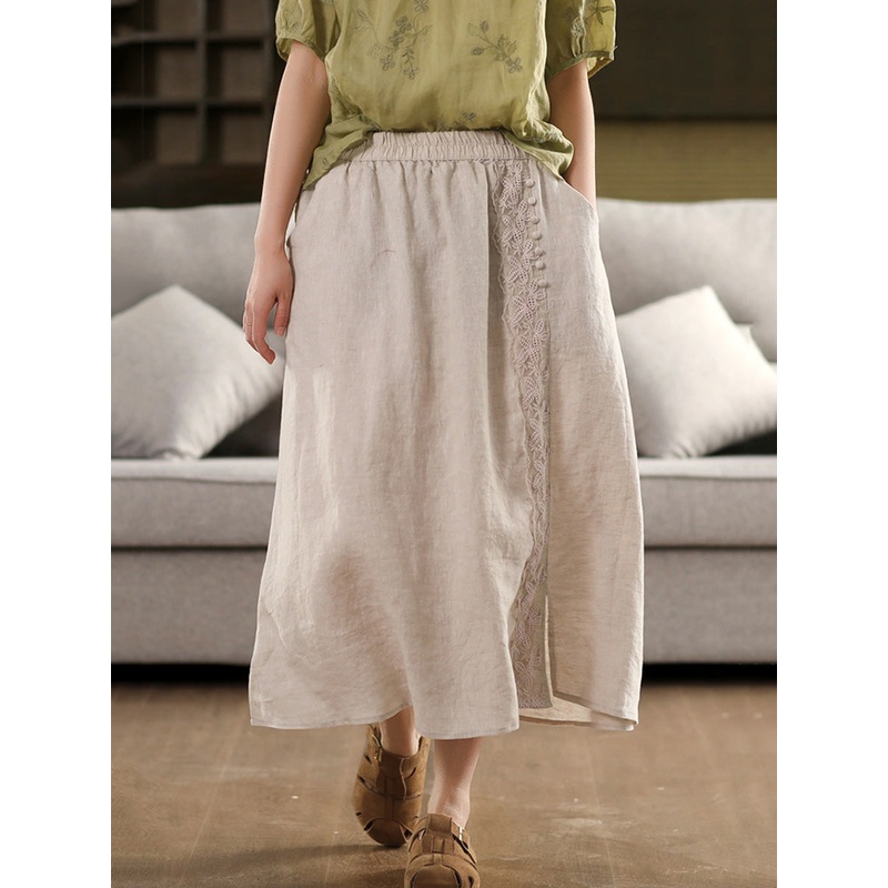 Skirt Summer Lace Women Color 100%Linen Pure