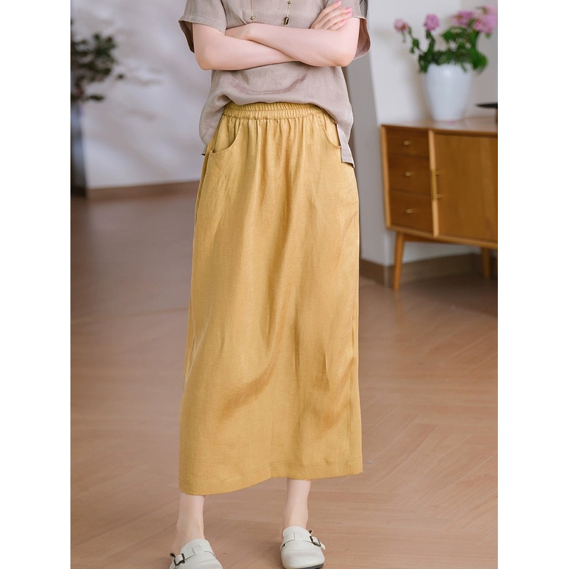 Women Pure Skirt Linen Summer Color Straight