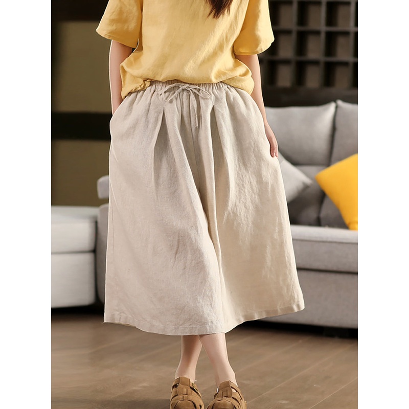 Women Pure Summer Color 100%Linen Skirt