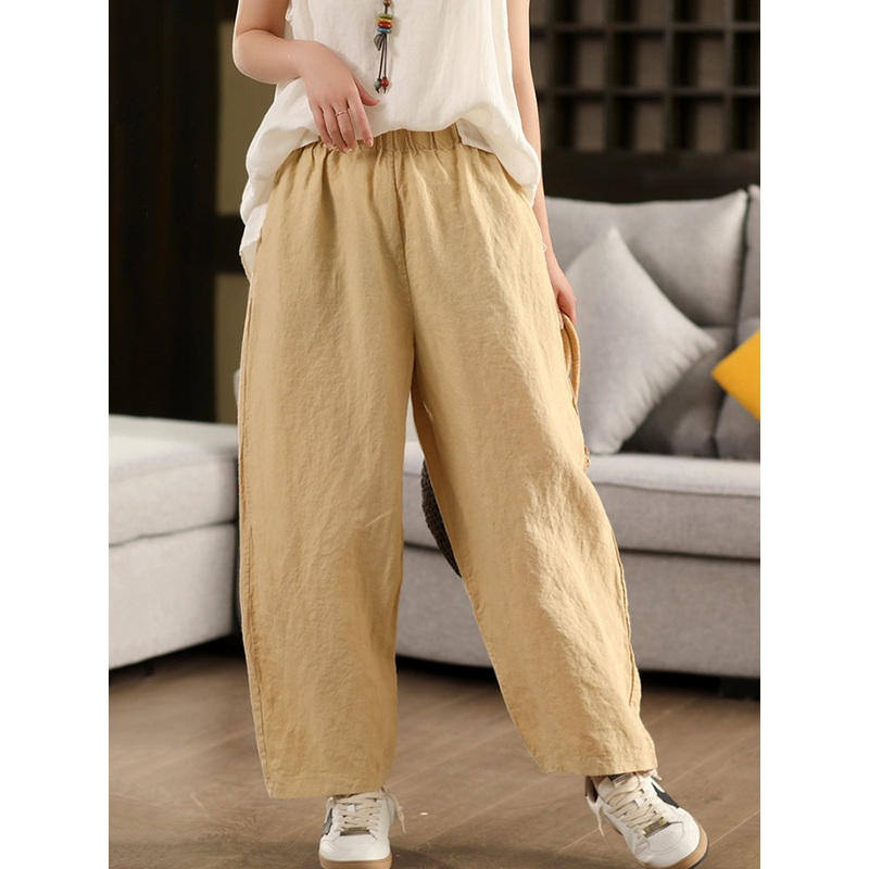 100%Hemp Casual Women Straight Color Pure Summer Pants