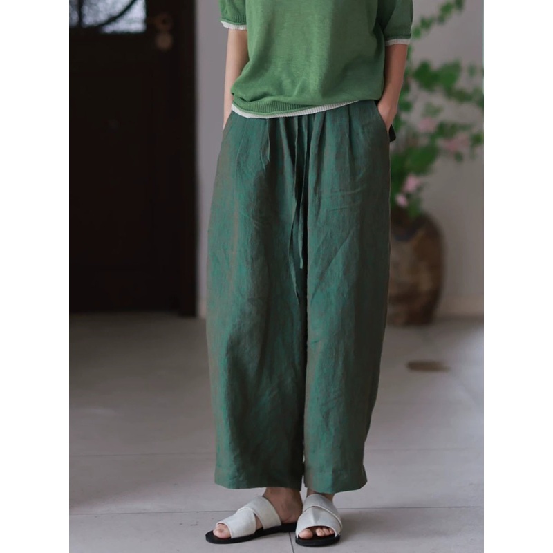 100%Linen Color Pants Women Wide-leg Pure Summer
