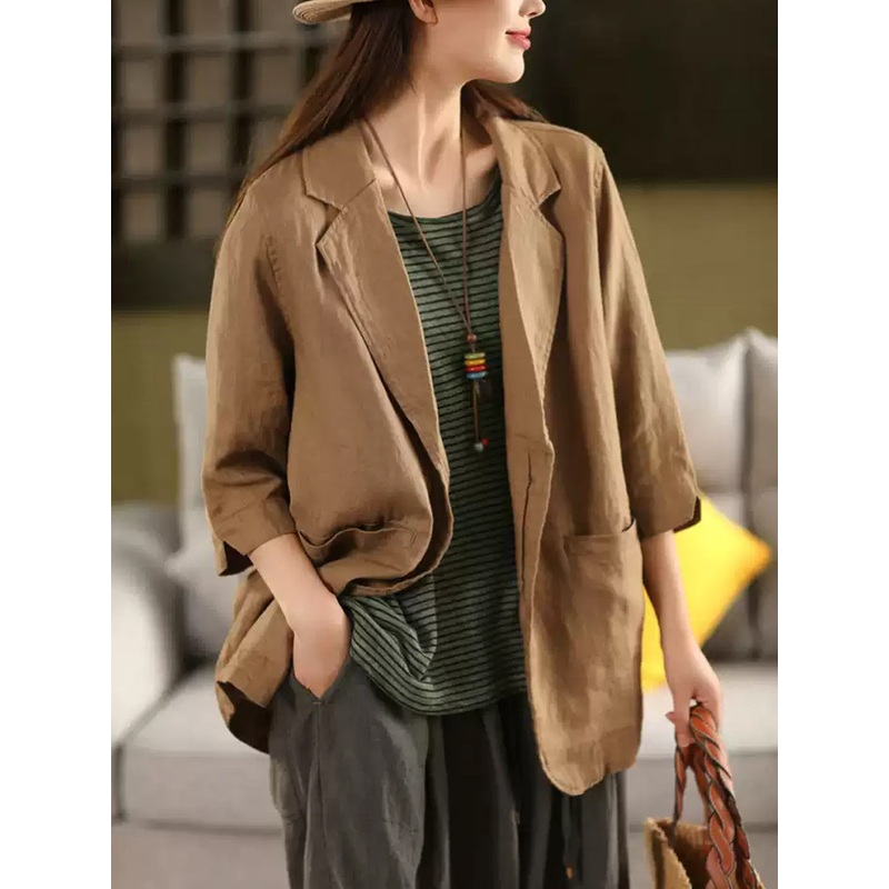 Artsy 100%Linen Pure Coat Women Color Shirt Summer