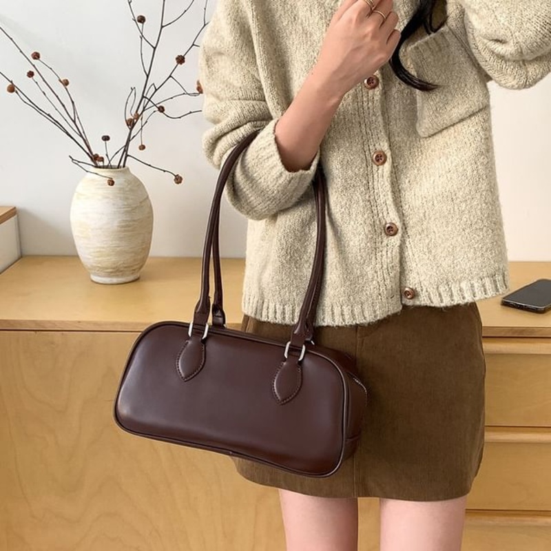 Bag Faux Shoulder Leather|Black|Brown|Coffee|White|One Size