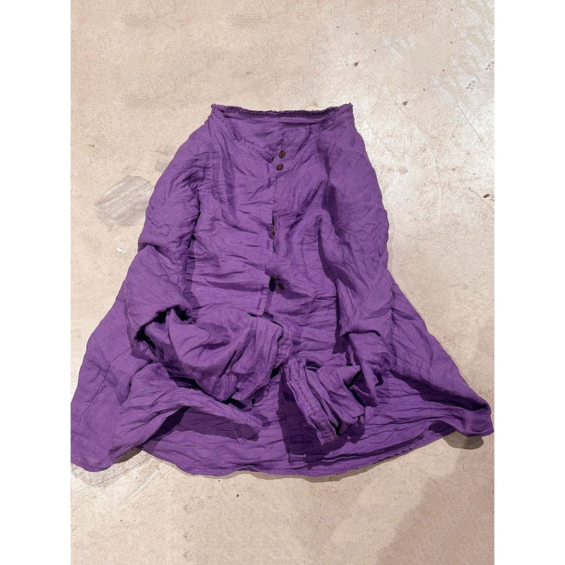 Blouse Vintage Women Collar Stand Ramie Solid Loose