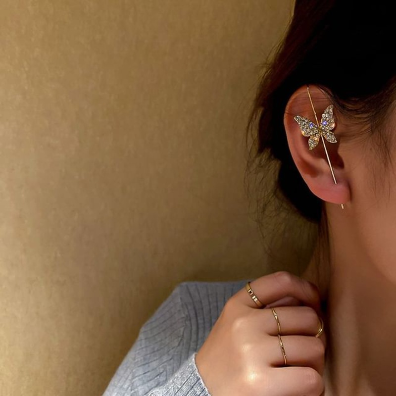 / Ear Asymmetrical Stud Leaf Glaze Heart Cuff Alloy Earring Dangle Butterfly