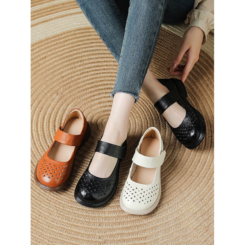 Hollow Summer Leather Out Women Shoes Vintage Platfrom
