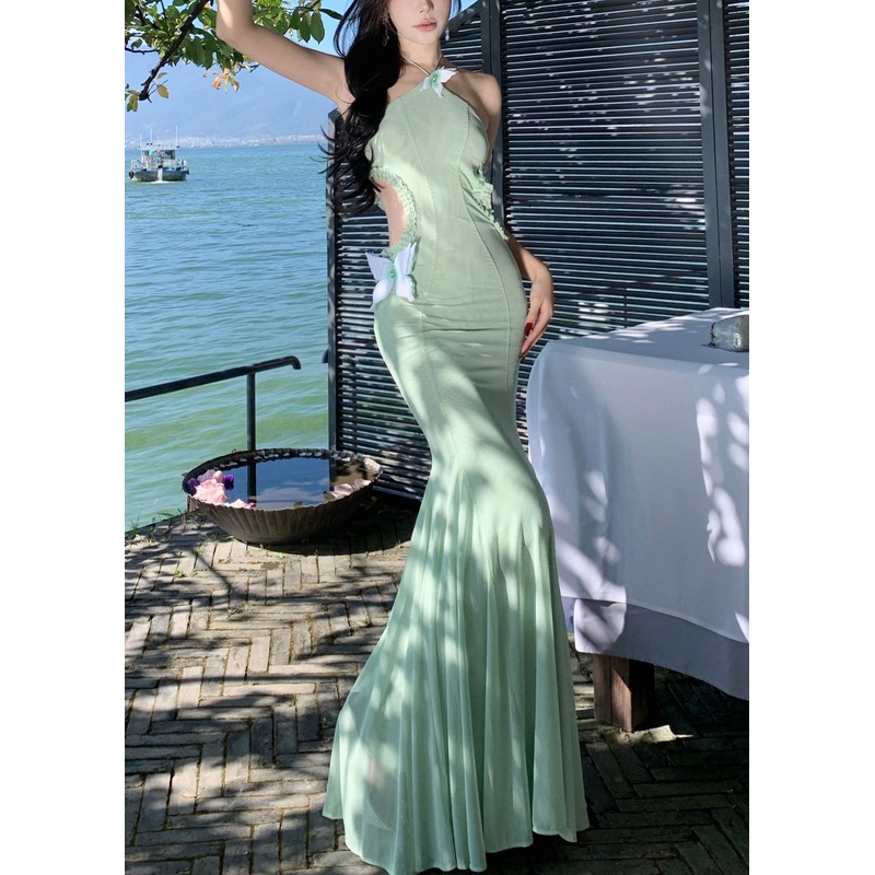 Summer Out Green Slim Dresses Butterfly Fit Tulle Fishtail Hollow