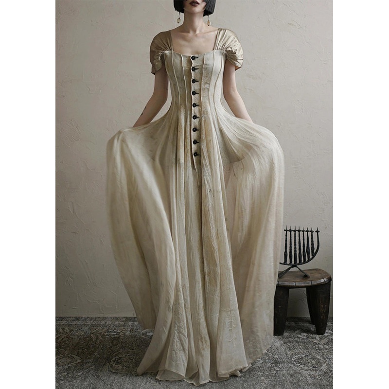 Summer Vintage Collar Square Button Long Dress
