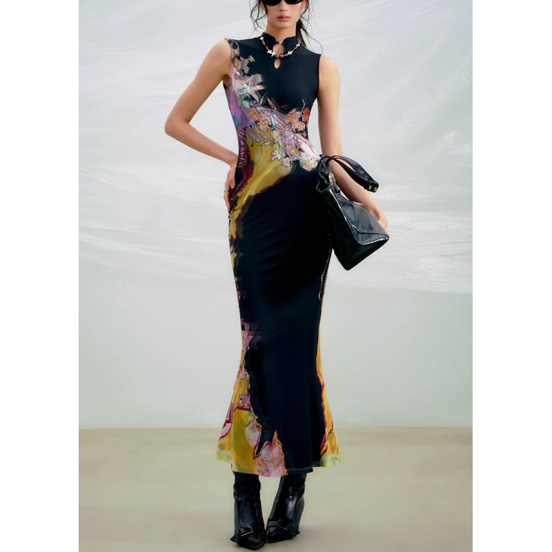 Tulle Summer Out Fit Slim Long Black Hollow Dresses