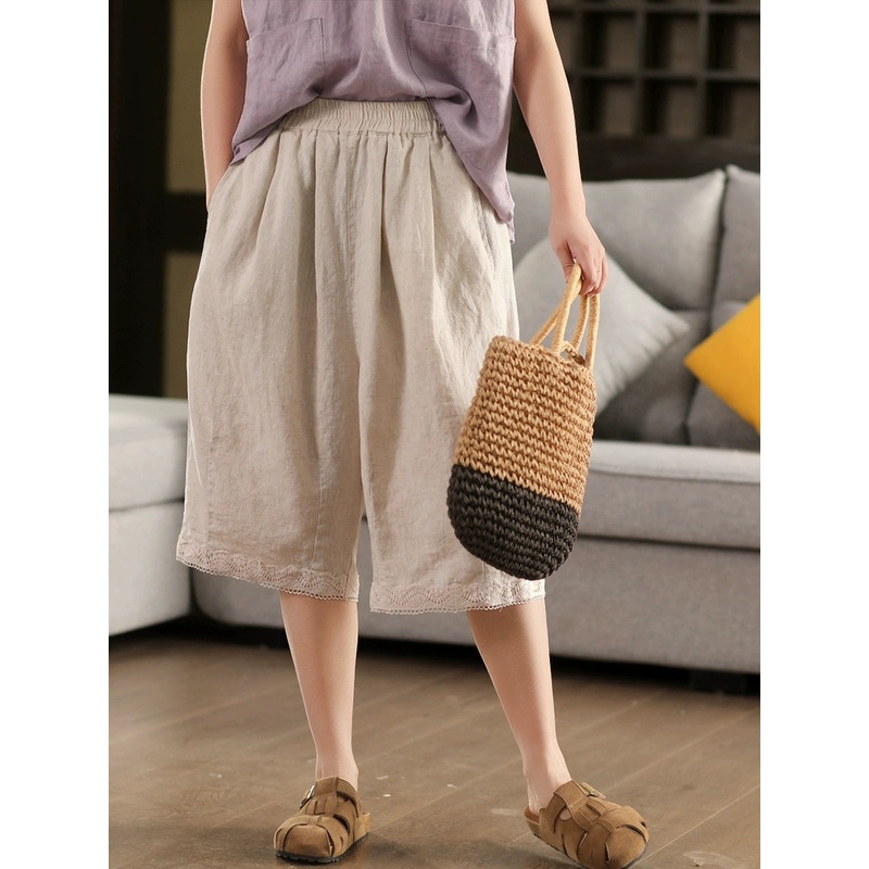Vintage Women Fifth Pure 100%Linen Pants Color Summer