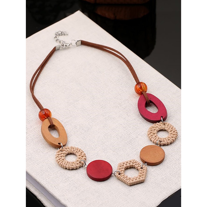Women Ethnic Wooden Necklace Geometric