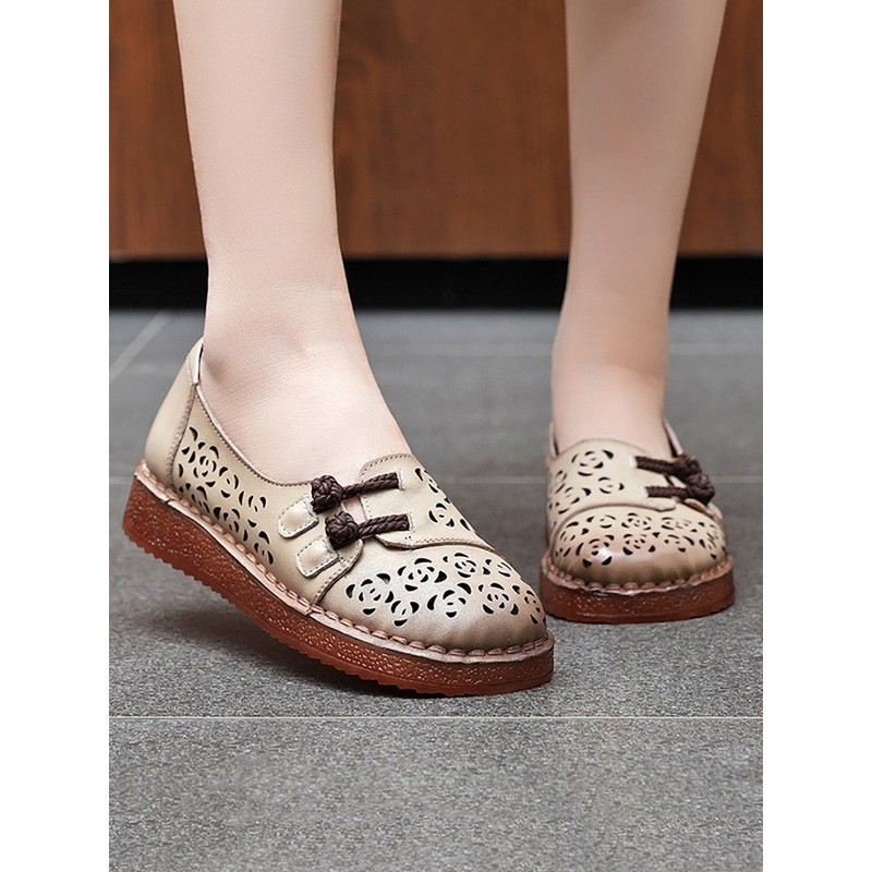Women Hollow Low Shoes Heel Out Summer Ethnic