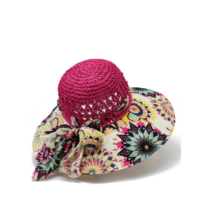 Women Summer Flower Sunproof Bohemia Weave Spliced Hat