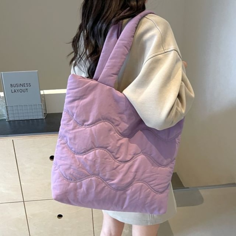 Bag Plain Tote|Black|Blue|Off-White|Pink|Purple|One Size