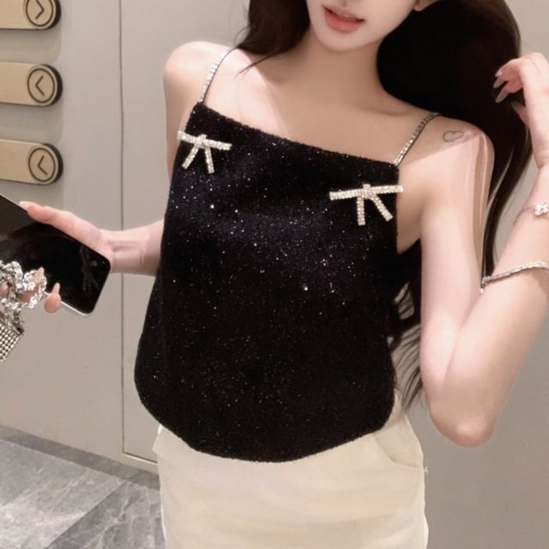 Cami Top Rhinestone Bow Glitter