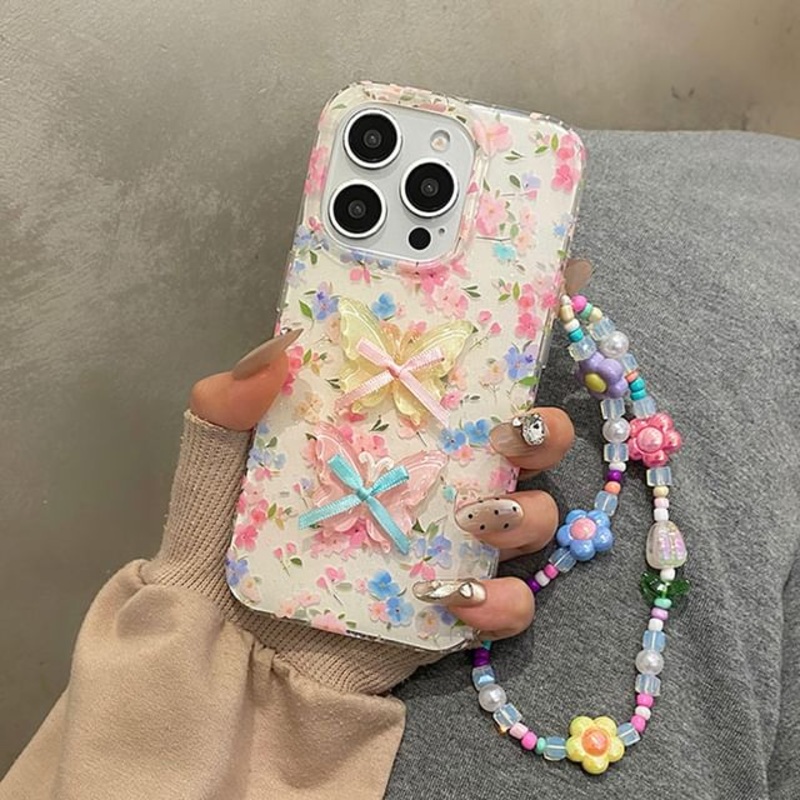 Set Adhesive Case Floral Phone Ribbon / Decoration Strap