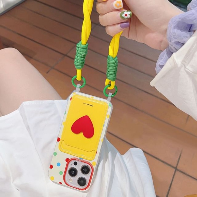Strap Card Holder Phone Lanyard Heart Case / Set