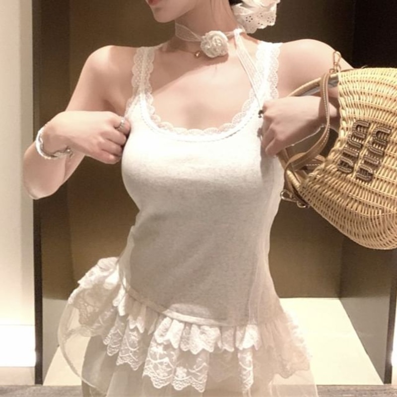 Top Trim Lace Camisole|Blue|Light Gray|White|One Size