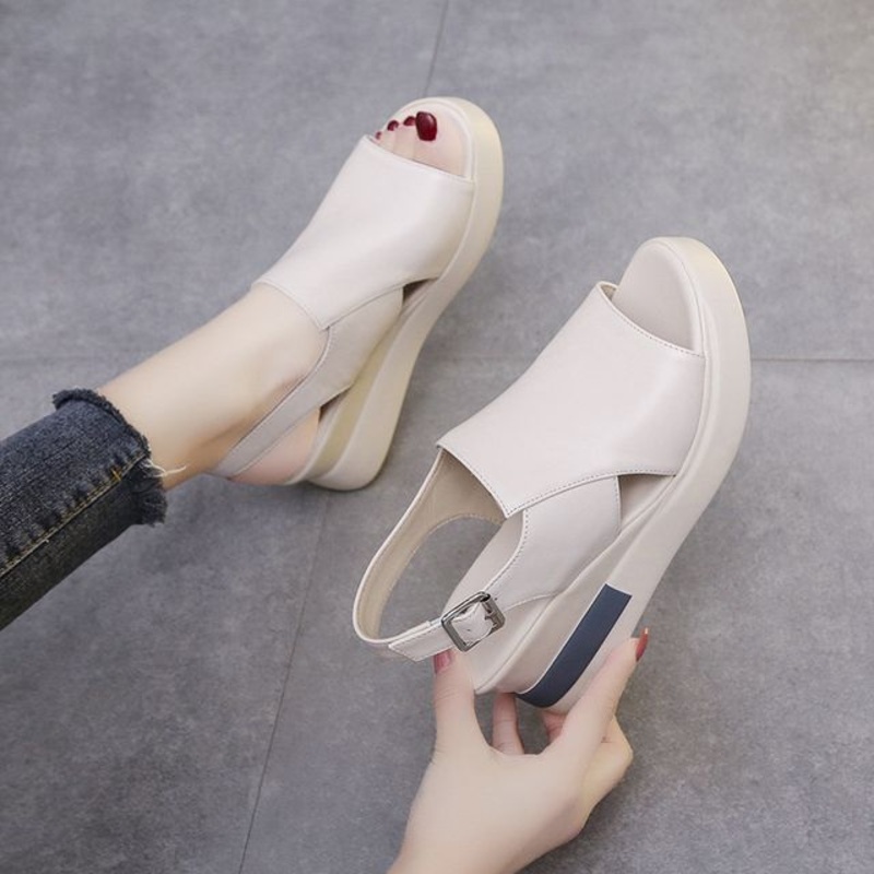 Wedge-Heel Peep-Toe Platform Slingback Sandals
