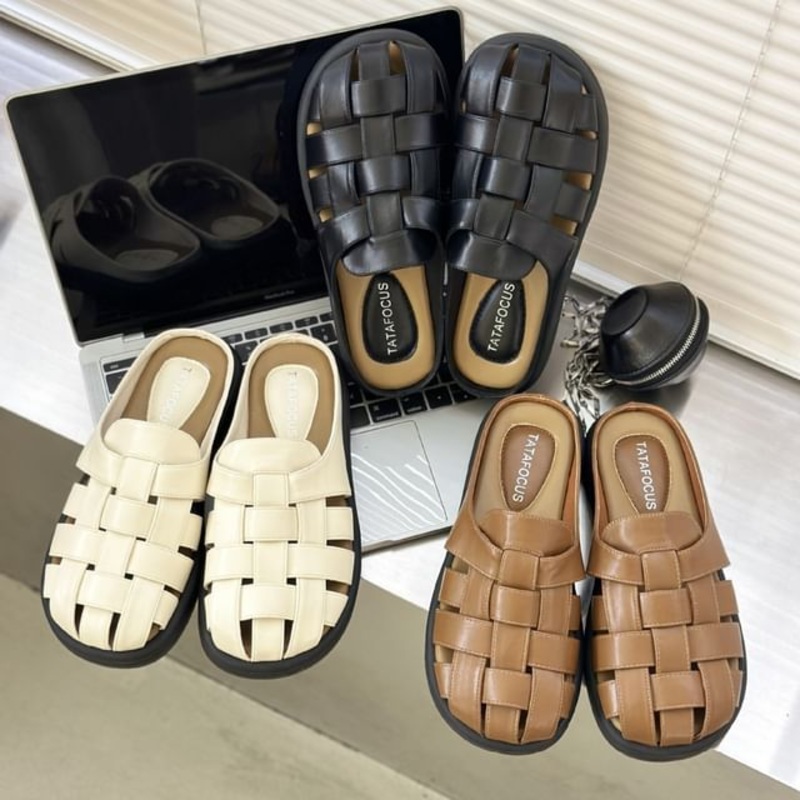 Woven Plain Sandals|Black|Brown|Off-White|35|36|37|38|39|40