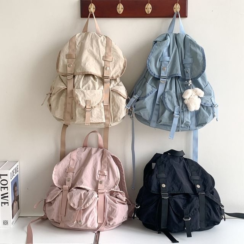 Backpack Multi-Pocket|Black|Blue|Khaki|Pink|One Size