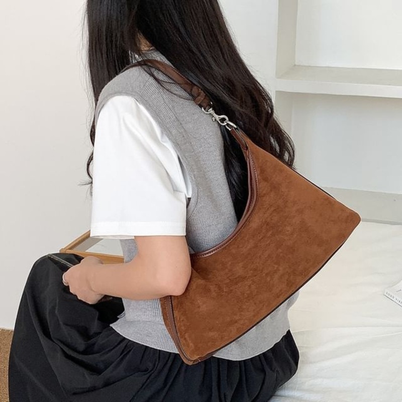 Bag Shoulder Faux Suede|Almond|Black|Coffee|Red|One Size