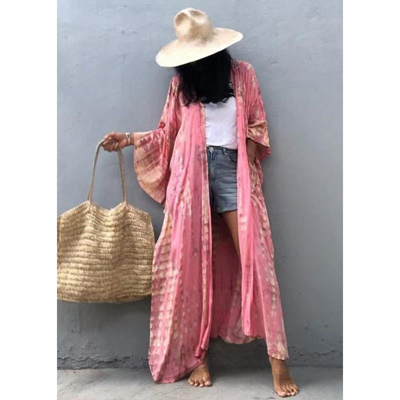 Cotton Summer Beautiful Cardigan Pink Print Hooded Loose