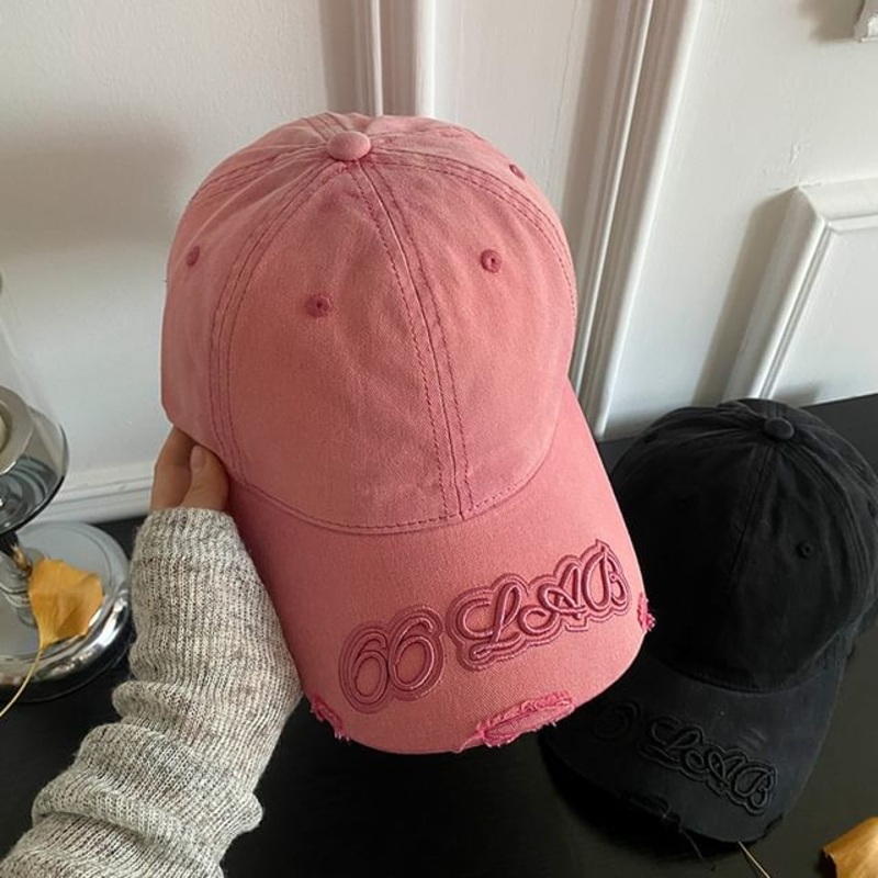 Lettering Embroidered Cap Baseball Distressed