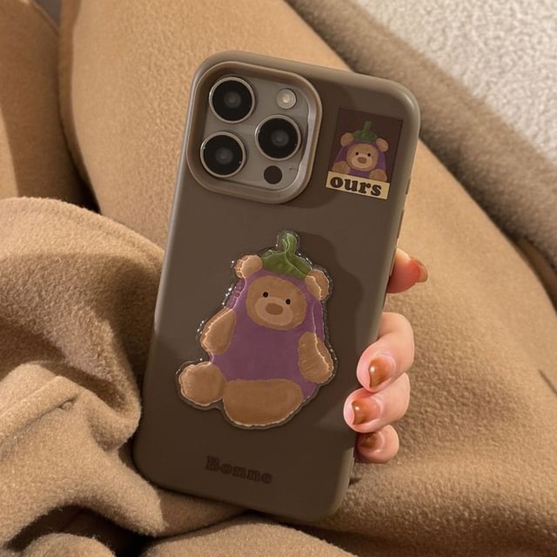 Phone Set Case Bell Eggplant Charm / Pom Bear