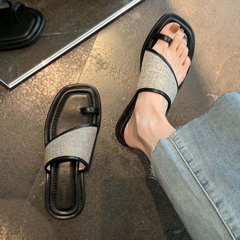 Toe Sandals Slide Loop|Almond|Black|Brown|35|36|37|38|39|40