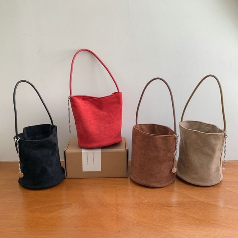 Bag Faux Suede Bucket|Almond|Black|Brown|Red|One Size