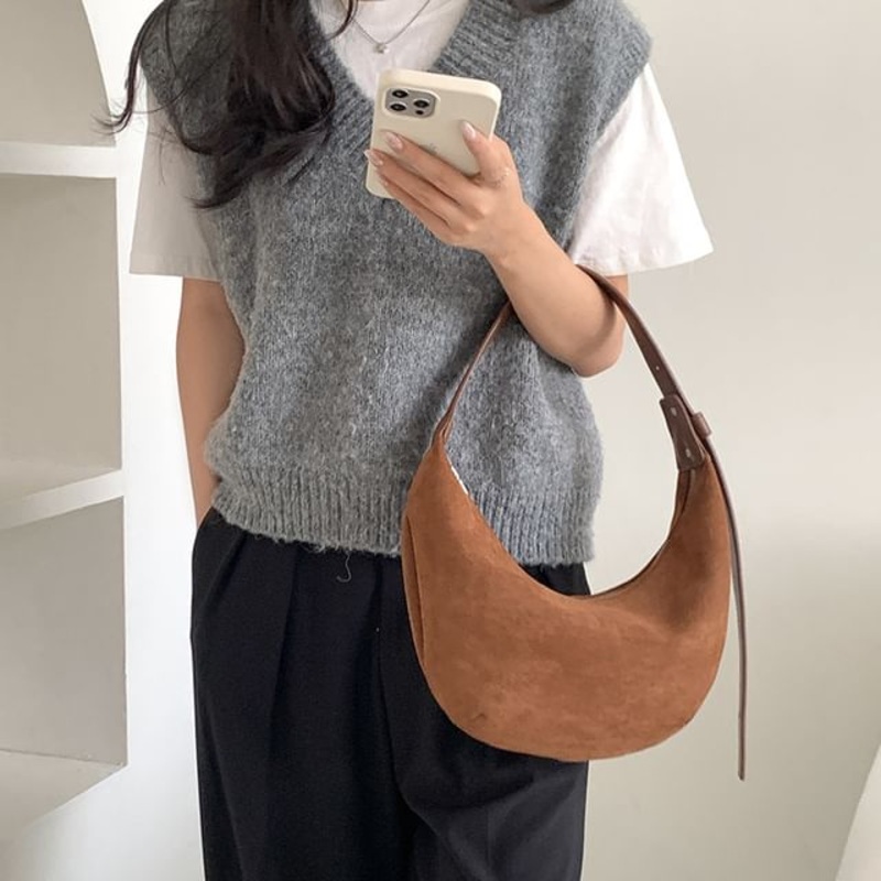 Bag Suede Faux Shoulder|Almond|Black|Blue|Coffee|One Size