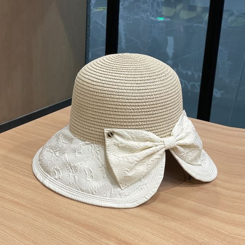 Bow Hat Tone Two Straw Sun|Black|Off-White|One Size