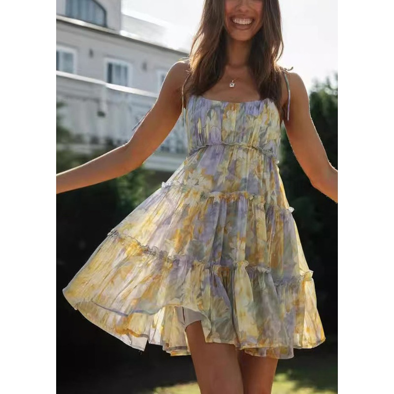Chiffon Purple Summer Beautiful Dress Tea Print