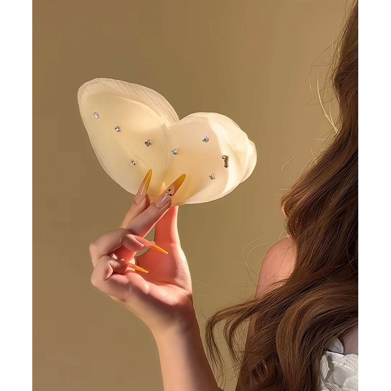 Cute Zircon Beige Hairpin Tulle Butterfly