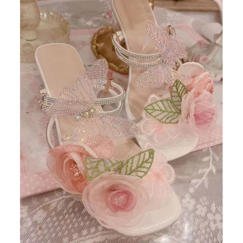 Design Toe Flower Original Sandals Zircon Peep Slide Butterfly