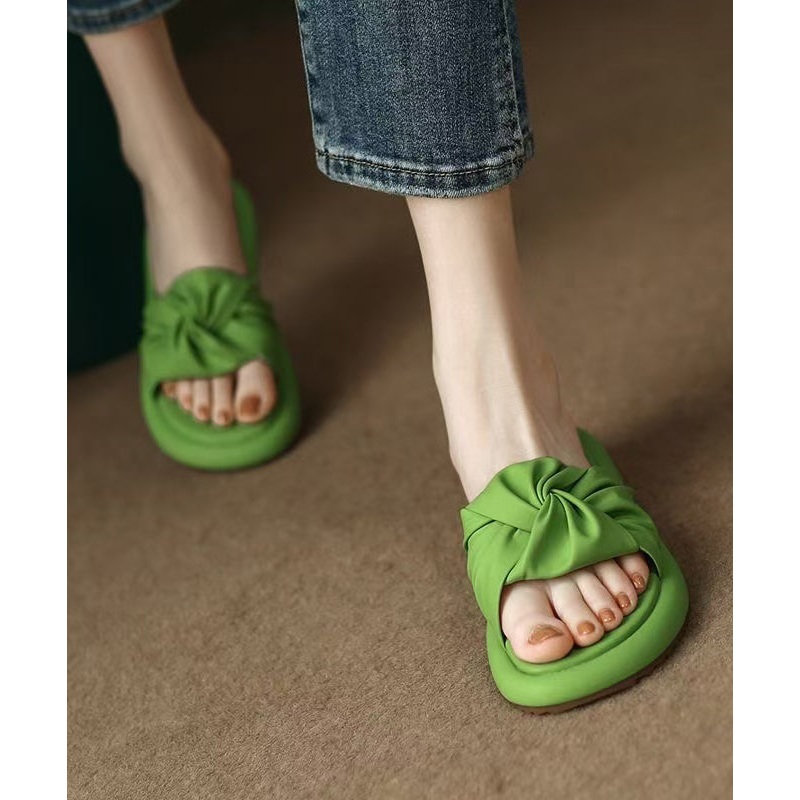 Leather Faux Beautiful Toe Slide Peep Green Sandals Splicing