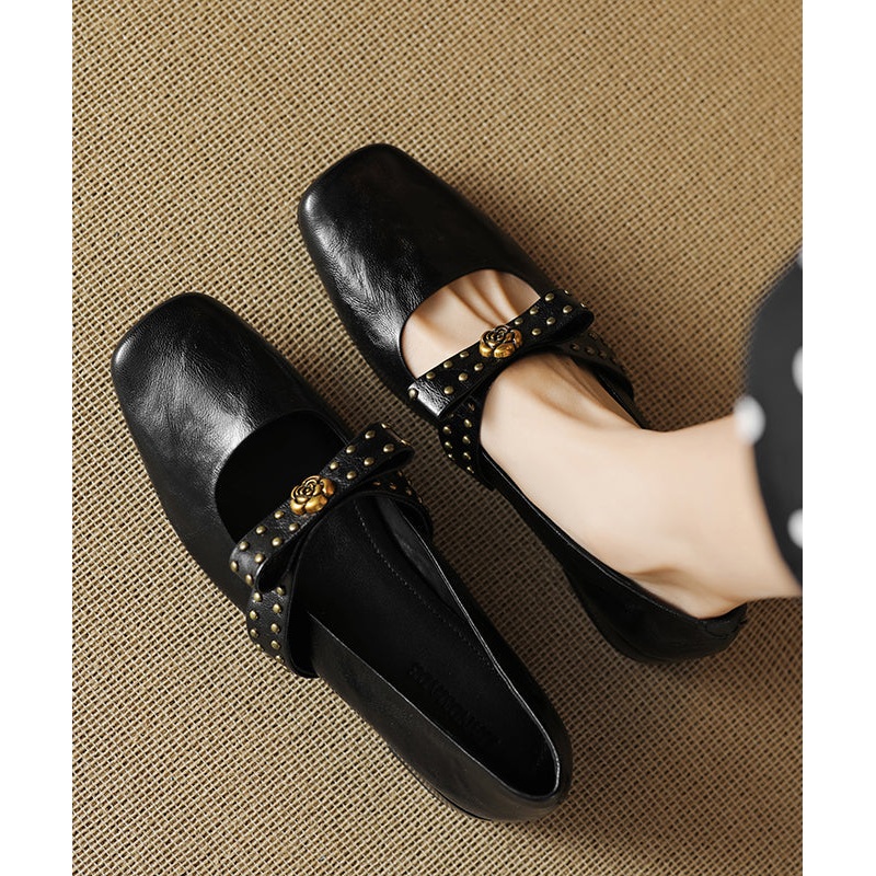 Splicing Chunky Loafer Black Sheepskin 2025 Shoes Bow Rivet