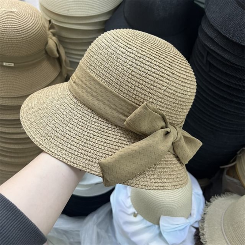 Sun Hat Straw Bow|Beige|Khaki|M