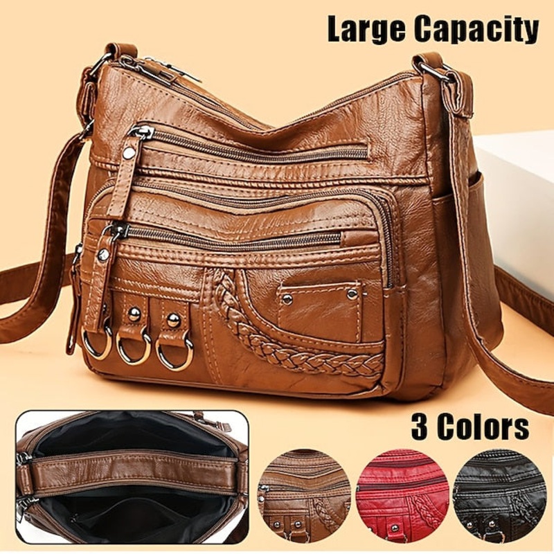 Vintage Leather Crossbody with Bag Women’s Faux Multiple