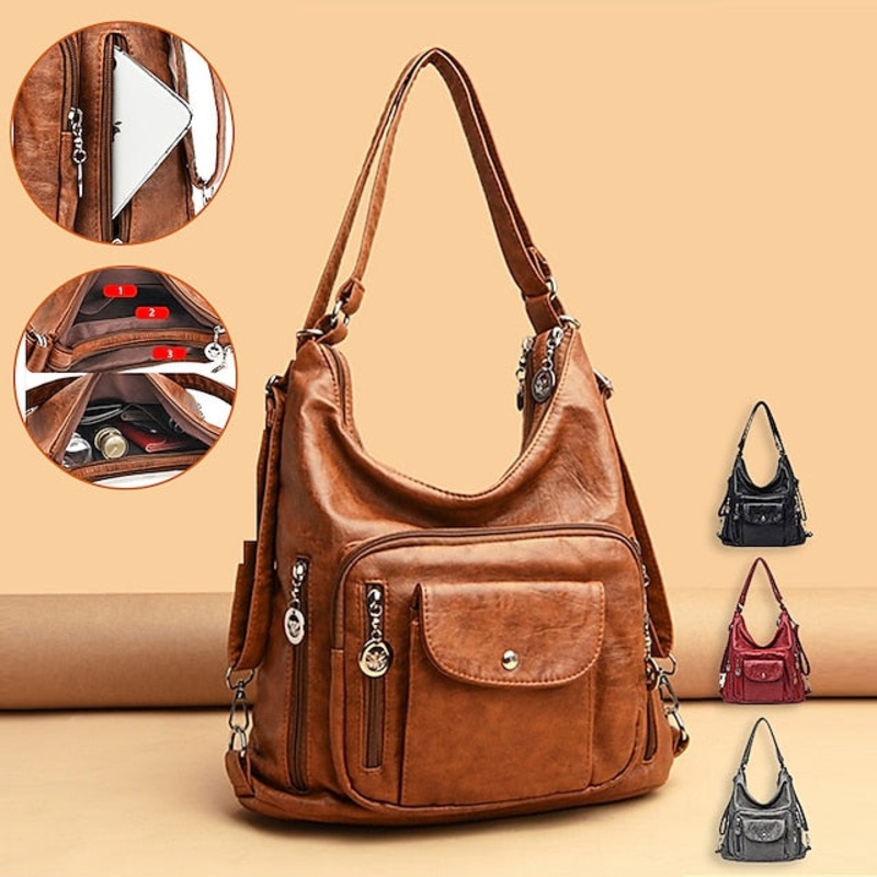 Vintage-Style Faux Leather Hobo Women’s – Brown Bag