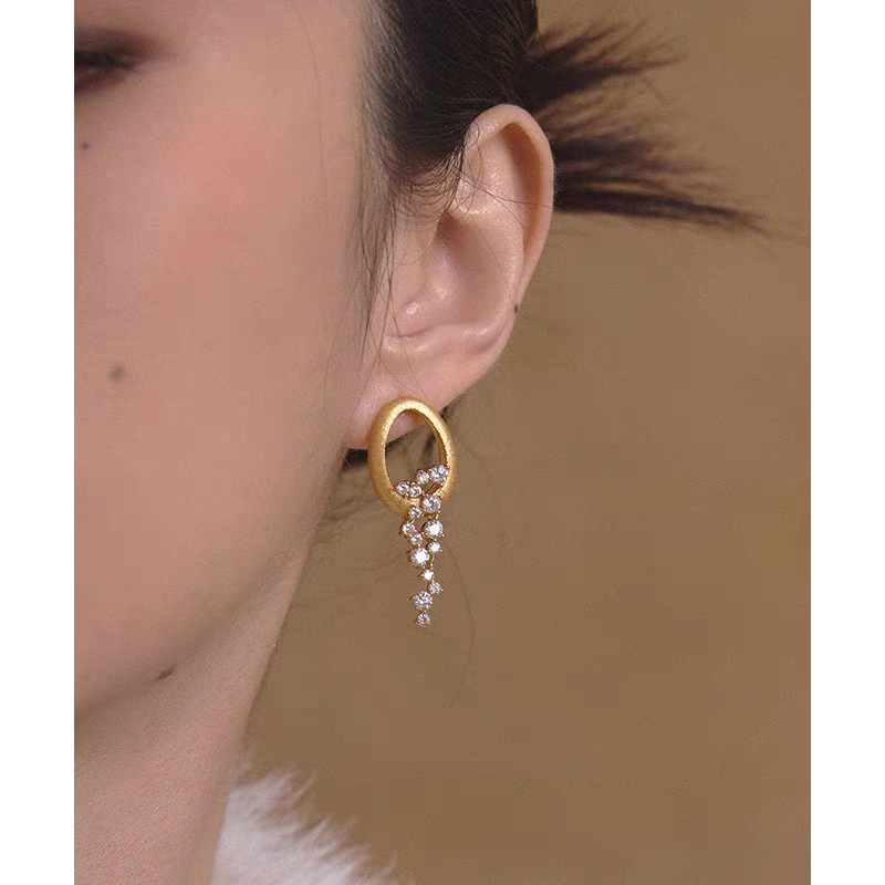 Zircon Tassel Copper Overgild Stylish Gold Earrings Drop