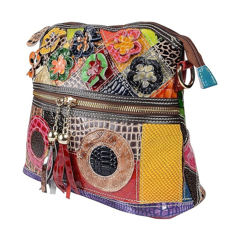 – Bag Women’s Leather Colorful Bohemian Patchwork Shoulder