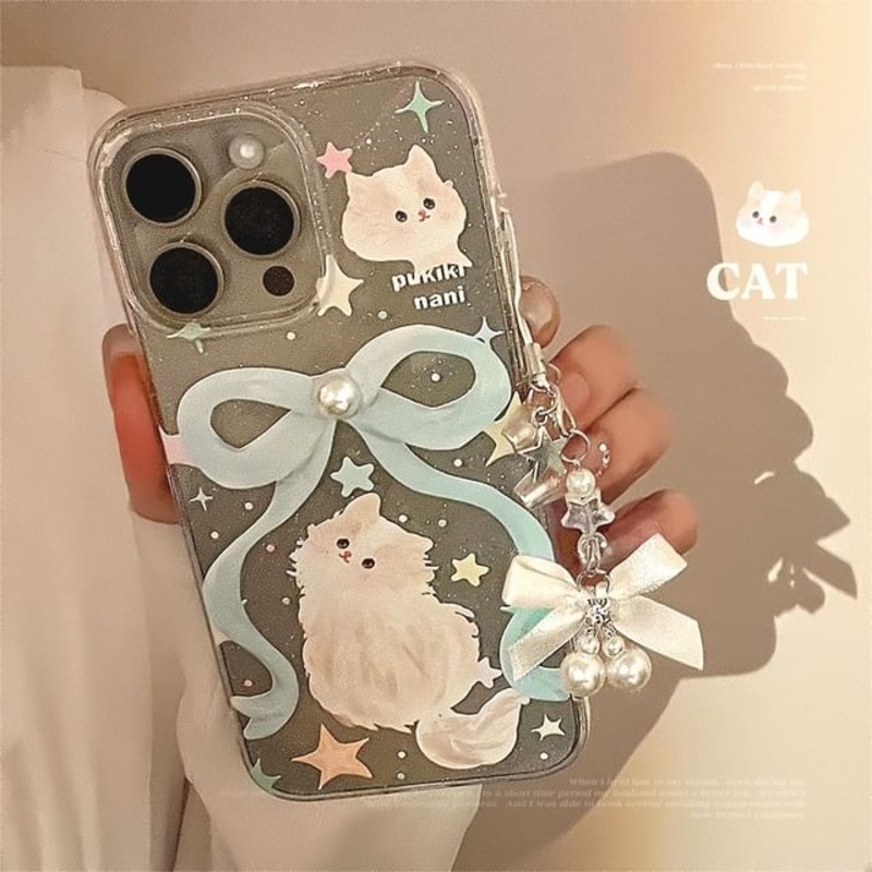 Bow Phone Cat Case|With Bow Pendant – 3D Faux Pearl – Blue & Transparent|Without Bow Pendant – 3D Faux Pearl – Blue & Transparent|Without Bow Pendant – Normal Edition – Blue & Transparent|iPhone 11|iPhone 11 Pro Max|iPhone 12 / iPhone 12 Pro|iPhone 12 Pro