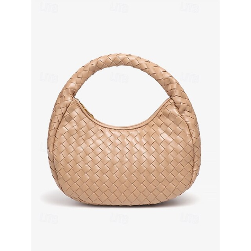 Women’s Hobo Ivory Leather  Elegant Round Bag Woven Chic